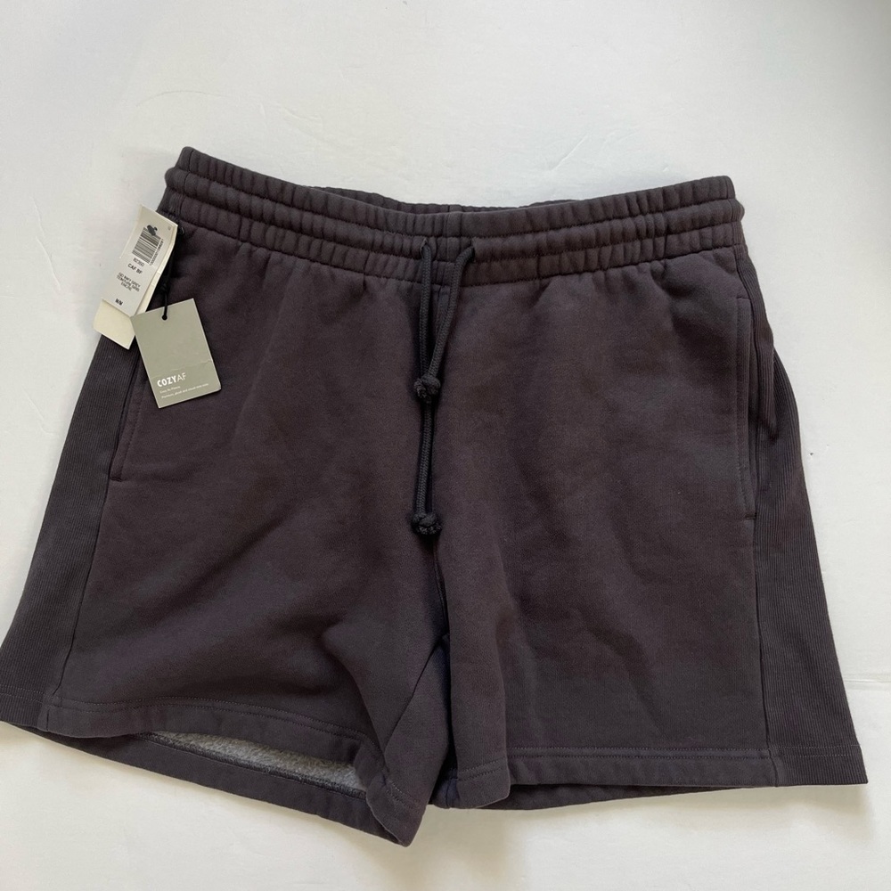 Aritzia Tna Cozy AF Boyfriend Gray Fleece Shorts Medium New with Tags